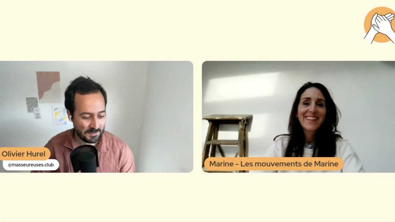 Olivier Hurel et Marine de Les Mouvements de Marine pendant la masterclass Le parcours client en massage au Sommet des Masseur·euse·s